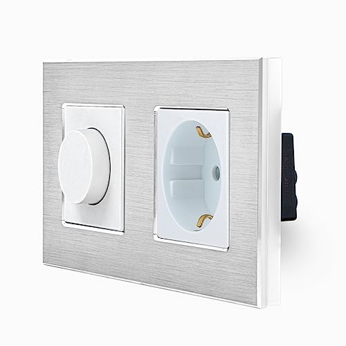 Dimmer rotativo, interruttore meccanico per luci a LED, illuminazione con presa e telaio in alluminio, colore bianco