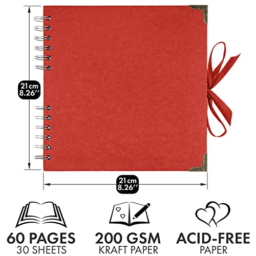 image for Bstorify Square Scrapbook Photo Albums 8 x 8 Inch Red Thick Paper, Har