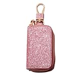 MENGYUEXUAN Premium Leather Car Key Fob Case for Women – Durable Key Holder with Zipper & Coin Pocket, Multi-Functional Design (Rose gold)