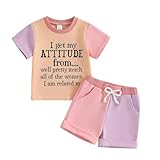 WZTYYDS Baby Girl Summer Clothes 6 9 12 18 24 Months Toddler Outfits Color Block Letter T-Shirts Tops Shorts Sets 2T 3T (Fluorescent Yellow, 18-24 Months)