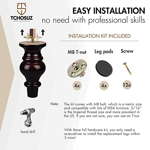 TCHOSUZ 6 inch / 14cm Wooden Furniture Legs - Image 4