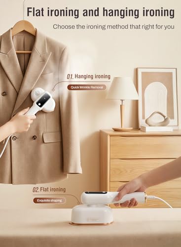 Travel Steamer for Clothes, 2-in-1 Portable Steamer for Clothes, Handheld Garment Steamer and Iron, 1200W with LED Display, 15s Heat-Up, Ceramic Soleplate, Self-Cleaning, 120V, White — view 4