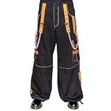 Men Extreme Alternative Bondage Skater Black/Orange Gothic Punk Rocker Cyber Goth Steampunk Biker Pant (US, Alpha, Small, Regular, Regular, Black/Orange)