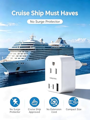Image of HANYCONY Italy Travel Adapter, Grounded Type L Plug Adapter with 2 AC Outlets 3 USB Ports (2 USB C), US to Italy Power Adapter for Rome, Chile, Uruguay, Ethiopia - Cruise Ship Approved
