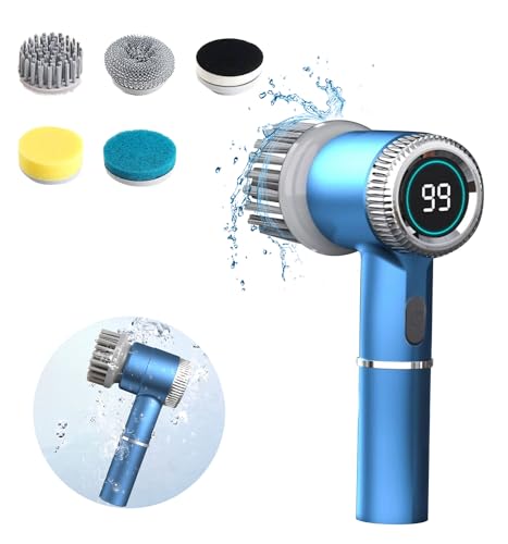Image of Electric Rotary Floor Scrubber, 6 Cordless Cleaning Brushes with Replaceable Cleaning Heads, Powerful Shower Floor Scrubber for bathrooms, bathtubs, Tiles, and Floors.. (Blue), RS-C160L