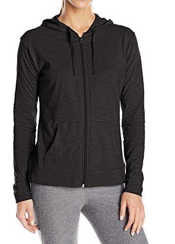 Hanes Women's Jersey Full Zip Hoodie, Black, Large