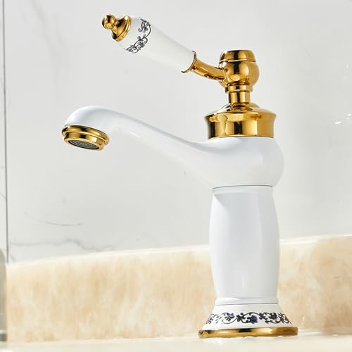 Mitigeur de lavabo blanc et or chic en laiton robinet de salle de bain élégant