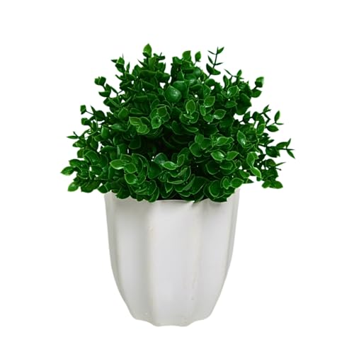 Image of fancymart Artificial Plant Hackleberry Green Bunch in Pot - 22 cm Height, Perfect for Tabletop Decoration | Ideal for Home & Office Decor
