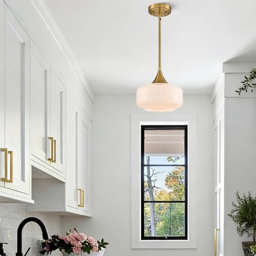 Image of DAYCENT Gold Pendant Lights Milk Glass Light Fixtures Ceiling 9-Inch