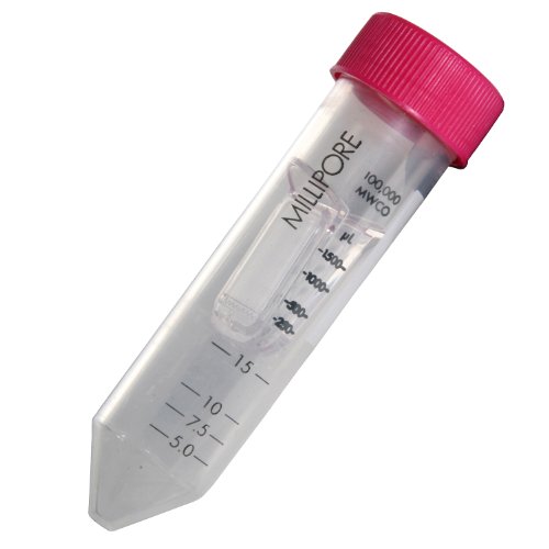 Millipore UFC910024 Amicon Ultra Centrifugal Filter Unit with PLHK Ultracel-100 Regenerated Cellulose Membrane, 15mL Capacity, 100kDa NMWL, 29.7mm Diameter x 122mm Length, 7.6 sq cm Membrane Filtration Area (Pack of 24)