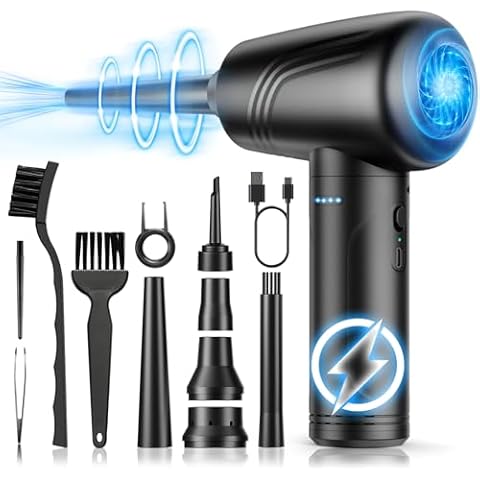 Compressed Air Duster for PC: JoyGeek 11 in 1 Electric Air Duster - 3-Gear Adjustable 120000 RPM Electric Air Duster with LED Light - 9000mAh Cordless Air Compressor for Office/Computer/Car Cover