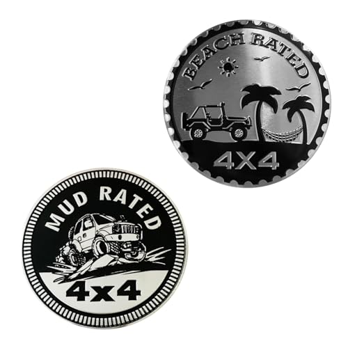 Image of 2Pcs MUD Badge Rated Car Emblem, 4 x 4 Metal Automotive Badge 3D Metal Car Badges Emblems Round Emblem Decals Car Badge Decals Stickers Compatible for Jeep Wrangler Vehicles Trucks SUV Accessories