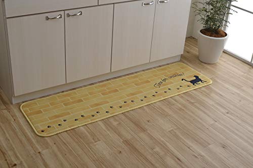 イケヒコ キッチンマット ふんわりミーニャ お手入れ簡単 滑りにくい 断熱性 ネコ柄 約50×180cm ベージュ #3481029