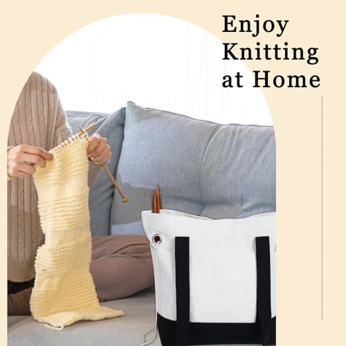Image of Yarn Bag, Canvas Crochet Tote, Yarn Storage Organizer Holder for Crocheting, Crochet Accessories, Knitting Needles Project Bag, Portable Knitting Bags and Totes
