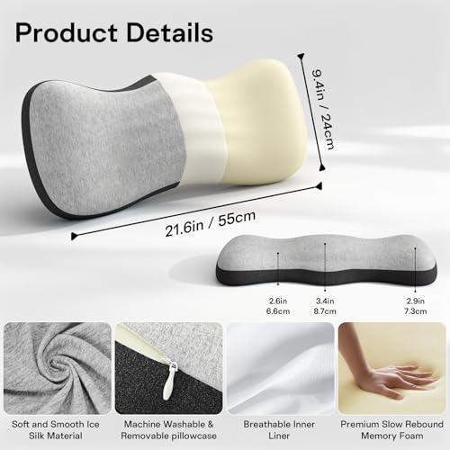 Forcanby Lumbar Support Pillow for Bed, Lower Back Pillow for Sleeping, Memory Foam Waist Pain Relief Pillows, Lumbar Pillow for Sleeping, Bed, Car, Couch (Grey Black) — view 2