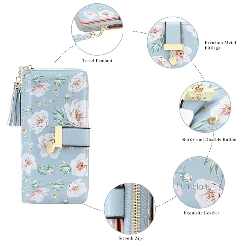 Image of RFID Wallets for Women with Multiple Card Slots and Cellphone Compartment, Womens Wallet, Printed blue peony, Modern