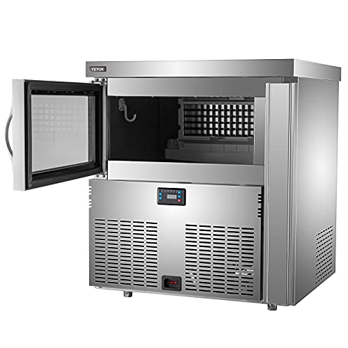 Vevor 110V Commercial Ice Maker Machine, 200Lbs/24H Stainless Steel Under Counter Ice Machine With 100Lbs Storage, 80Pcs Clear Cube, Auto Operation, Include Water Filter, 2 Scoops, Connection Hose #TOP7