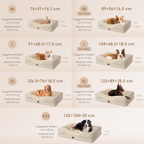 EHEYCIGA Orthopädisches Hundebett Grosse Hunde, 106.5x76x18.5cm, Memory Foam Waschbar und Wasserdicht Hundekorb mit 4 Rändern, Hundesofa Hundecouch rutschfest, Beige