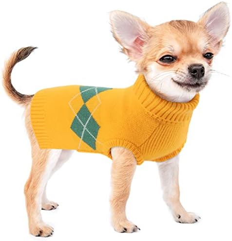Winter Dog Sweater Warm Puppy Clothes, Warm Knitwear Boys Girls Puppy Cat Sweatshirt Coat Apparel, Pet Jumper Soft Winter Clothes for Puppy Small Medium Dogs Cats, Yellow S