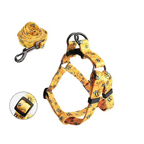 Hundegeschirr, atmungsaktiv, verstellbar, bequem, inklusive Leine, mit starkem Griff, Clip vorne, für den Außenbereich, einfache Kontrolle für mittelgroße und kleine Hunde (S, Gelb) Cover