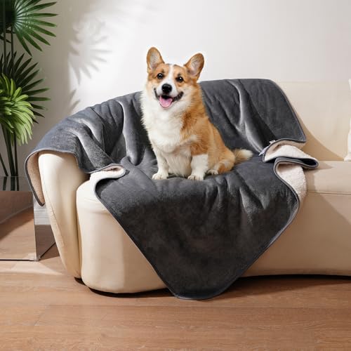 Sunheir Waterproof Blanket for Bed, Reversible Sherpa Fleece Dog Pet Blanket, Leakproof Spill-Proof Puppy Blankets for Small Dogs, Couch, Furniture Protector, Travel, Camping, 25"X35", Grey - Image 4