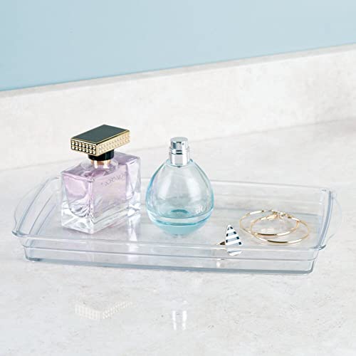 Mdesign Plastic Storage Organizer Tray For Bathroom Vanity Countertops, Closets, Dressers - Holder For Guest Hand Towels, Watches, Earrings, Makeup Brushes, Reading Glasses, Perfume - 3 Pack - Clear #TOP2