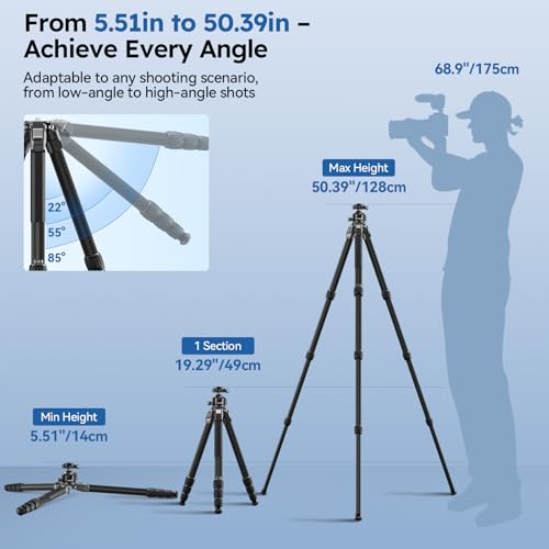 Image of SIRUI AM-284S+G1 Carbon Fiber Travel Tripod Kit, Low Profile Ball Head | 50.4 inch Height, 29.44mm Tube, DSLR, Mirrorless Camera, Video Camera, Lightweight, Travel, Outdoor Photography