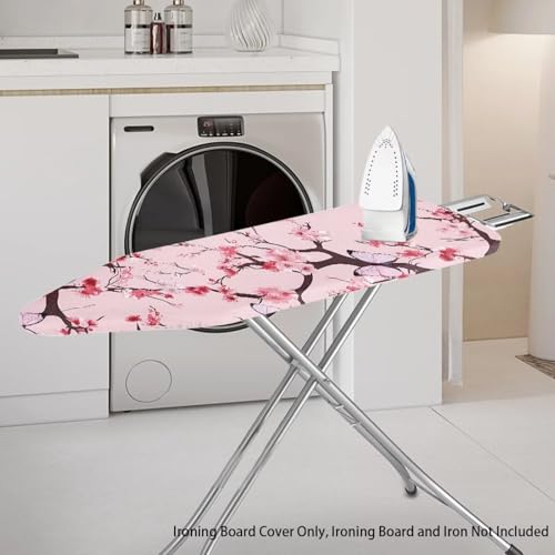Image of Ironing Board Cover Standard Size 15x54 inch, Hook and Loop Easy to Install and Stain Resistant Cherry Blossoms Butterfly Print
