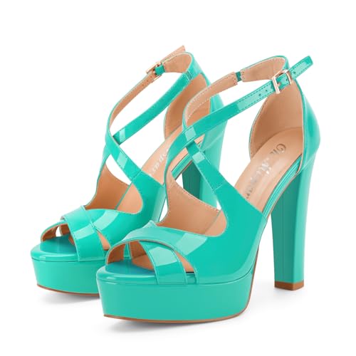 Oh Mispares Wome's Chunky Block High Heel Platform Sandals Peep Toe Sexy Crisscross Strappy Heels for Women Ankle Strap Dress Shoes for Wedding Party Evening Summer4