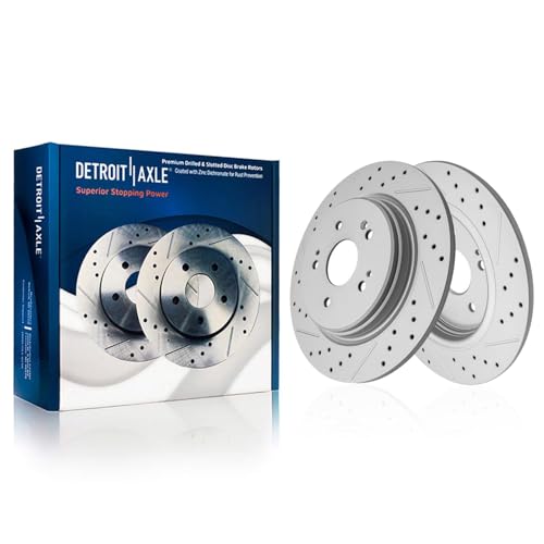 Image of Detroit Axle - Brake Kit for 2019-2024 Acura RDX, Drilled and Slotted Disc Brake Rotors Ceramic Brakes Pads with Hardware 2020 2021 2022 2023 Replacement: 12.40 inch inch Front & 12.20 inch inch Rear Rotor