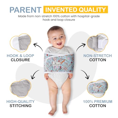 Image of Anna & Eve Baby Swaddle Strap for Newborns and Infants - 100% Cotton, No Overheating - The Original Arms Only - Adjustable Large Size Swaddle, Fits Chest 16 inch to 20.5 inch - Woodland Blue | 100% Cotton, Comfortable and Secure, No Overheating, Original Arms Only, Adjustable Size Swaddle, For Mothers, Mothers to be