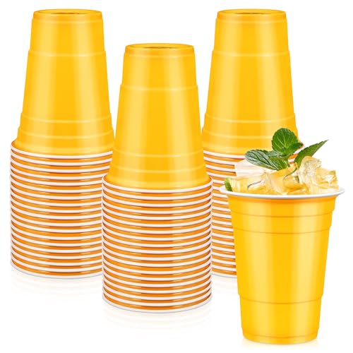 LANLISA 50 Yellow Plastic Cups 16 oz Disposable Cups Drinking Cups For Birthday Party Picnic Easter