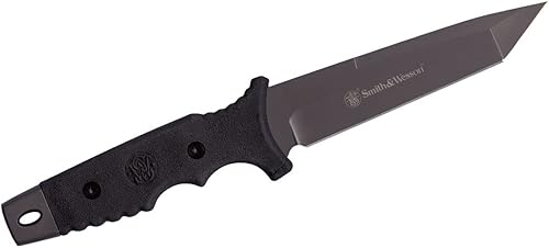 Miniatura 3 de Smith & Wesson Cuchillo de hoja fija SS de alto carbono de 10.6 pulgadas con hoja Tanto de 5.2 pulgadas y mango TPE para exteriores, táctico,
