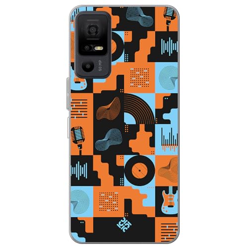 Movilshop Funda para [ TCL 40 NXTPAPER 5G ] Diseño Música [ Iconos Música Naranja y Azul ] de Silicona Flexible Transparente Carcasa Case Cover Gel para Smartphone.