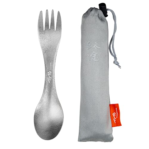 TiTo Titanium Spork 2-in-1 Ultra Lightweight Spoon Fork Tableware for Outdoor Camping Backpacking, Hiking, Travel