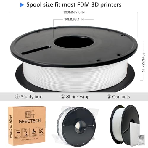 Image of GIANTARM 3D Printer Filament, 0.5kg White PLA Filament,1.75mm Dimension Accuracy + /- 0.03mm, 3D Printing Filament