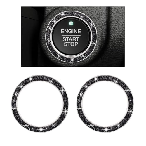 Image of 2 PCS Car Bling Crystal Rhinestone Engine Start Ring Decals, Sparkling Diamond Car Push Start Button Ignition Ring Sticker, Auto Key Ignition Knob Ring Decoration for Women Girls (Black)