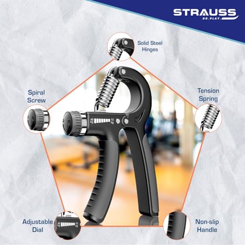 Image of Strauss Adjustable Hand Grip| Adjustable Resistance (10KG - 40KG) | Hand Gripper for Home & Gym Workouts | Perfect for Finger & Forearm Hand Exercises & Strength Building for Men & Women (Black)