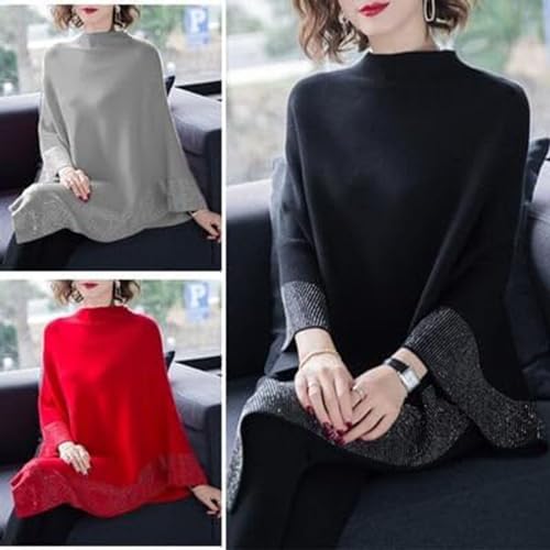 BednL Shiny Women's Wool Shawl,Irregular Poncho,Womens Elegant Knitted Shawl Poncho,Bat Sleeve Warm Knitted Capes for Women2
