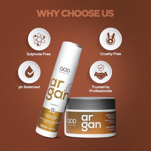 Image of QOD Professional Argan Shampoo & Hair Mask- 300ml (Combo of 2) | Sulphate free | Sodium Chloride free