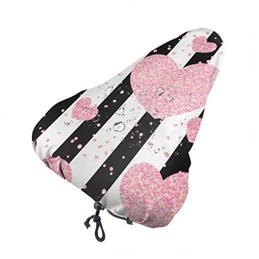 Arehji Waterproof Bike Seat Cover Romantic Heart Rose Gold Sequin Stripe Print for Bicycle Sun UV Dust Rain Protection