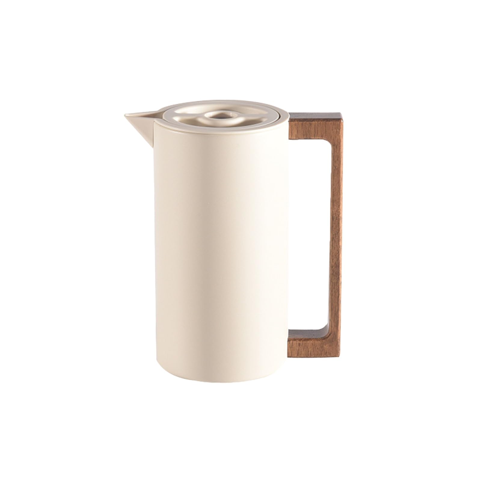Pichet Isotherme Thermos, Carafe à Café Thermique Acier Inoxydable, Avec Poignée En Bois Et Bouton-poussoir De Sécurité Simple, Pour La Maison, L'hôtel, Le Bureau (Beige,1L)