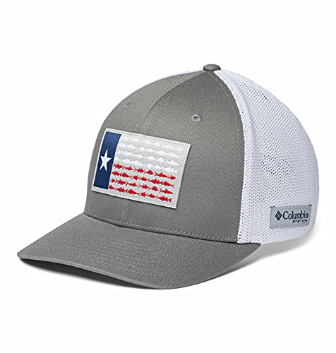 Columbia PFG Mesh Flag Ball Cap, Titanium White Texas Fish, Small Medium