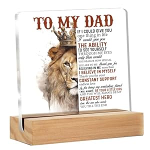 Father Gifts From Daughter, Dad Gifts for Birthday Christmas Father’s Day, to My Dad Lion with Crown Clear Acrylic Desk Decorative Sign for Home Decor, 4 x 4 Inches