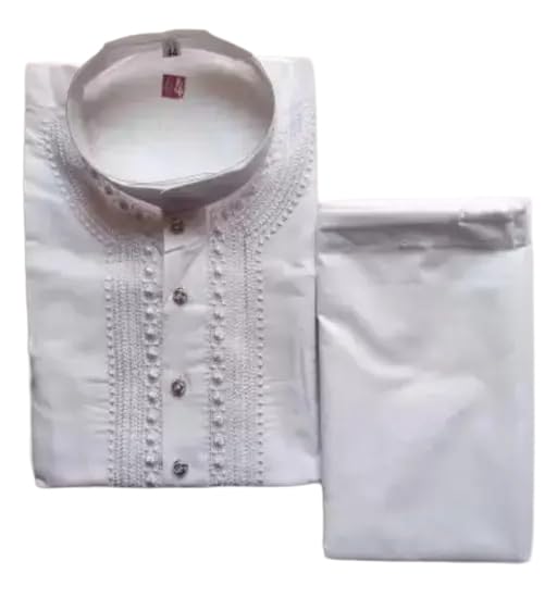 Men’s Cotton Full Sleeves Collared White Kurta with Pajama Set_Solid Traditional Outfit, Regular Fit_19-picture-17