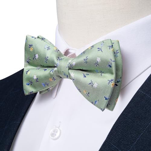 Image of DiBanGu Paisley Pre-Tied Bow Ties for Men Silk Adjustable Bowtie and Pocket Square Cufflinks for Wedding Party