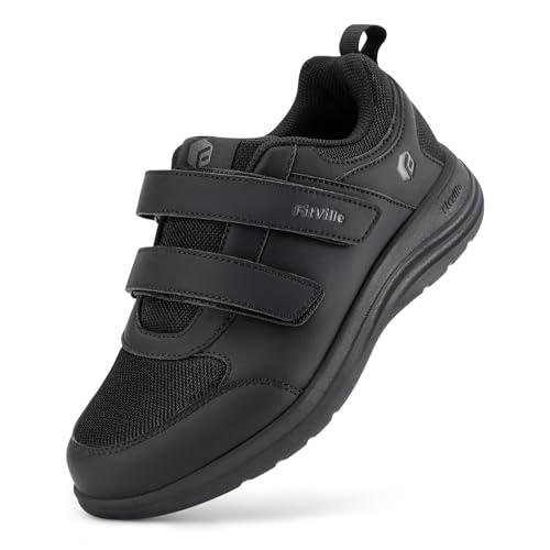 FitVille Breit Senioren Schuhe Damen mit Klettverschluss Freizeit Sneaker 37 EU Weit Schwarz