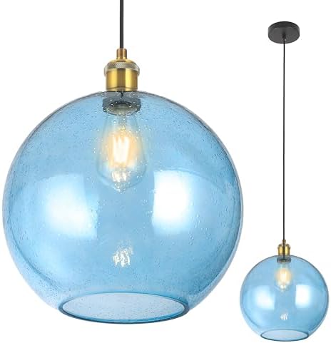 Blue Glass Pendant Lights Kitchen Island Globe Pendant Light Fixt...