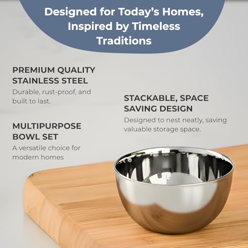 Image of Kraft Premium Stainless Steel Bowl Set of 6-250 ml | Nesting Serving & Storage Bowls for Snacks | Mirror Finish Heavy Gauge Vati | Food Grade katori for Ice Cream, Dessert | BPA Free, Rust-Proof