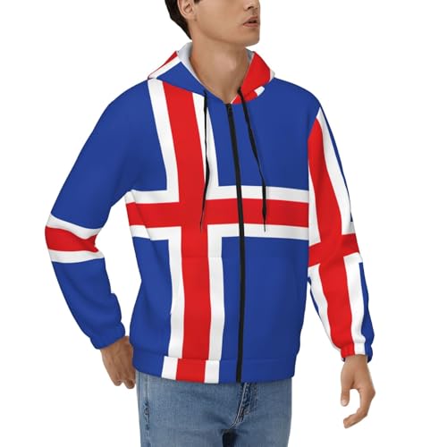 Sweat à capuche zippé homme ample drapeau Islande idéal contre le froid et le vent